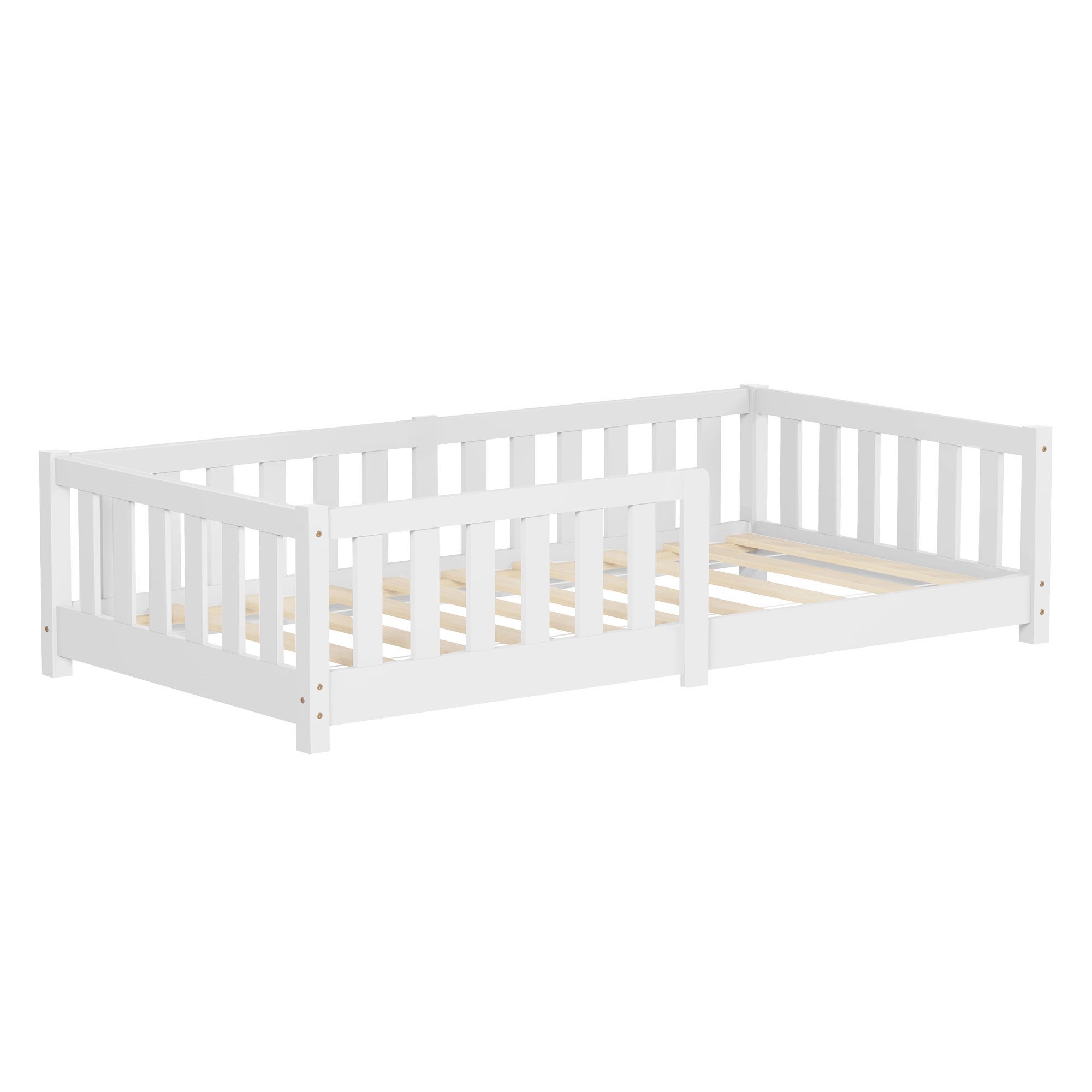 ML-Design łóżeczko dziecięce Montessori 80x160 cm biały podłogowe drewniane z solidnym stelażem i ochroną przed wypadnięciem komfortowe dla dzieci