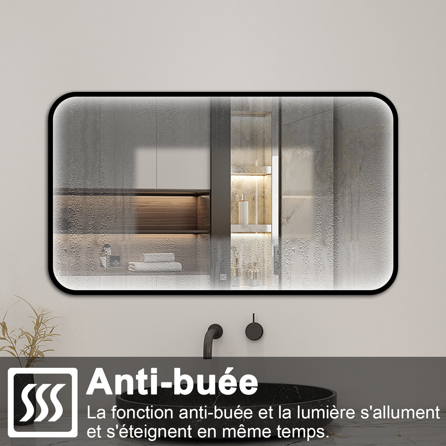 Aica Miroir lumineux de salle de bain 120x70cm Avec 3 Couleurs + Dimmable + Anti-Buée + Mémoire, Noir Cadre Métallique - 4