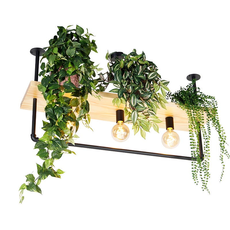 QAZQA Reena - LED Plafonnier - 4 Lumière - L 46.5 Cm - Marron - Rustique - éclairage Intérieur - Salon I Chambre I Cuisine I Salle à Manger