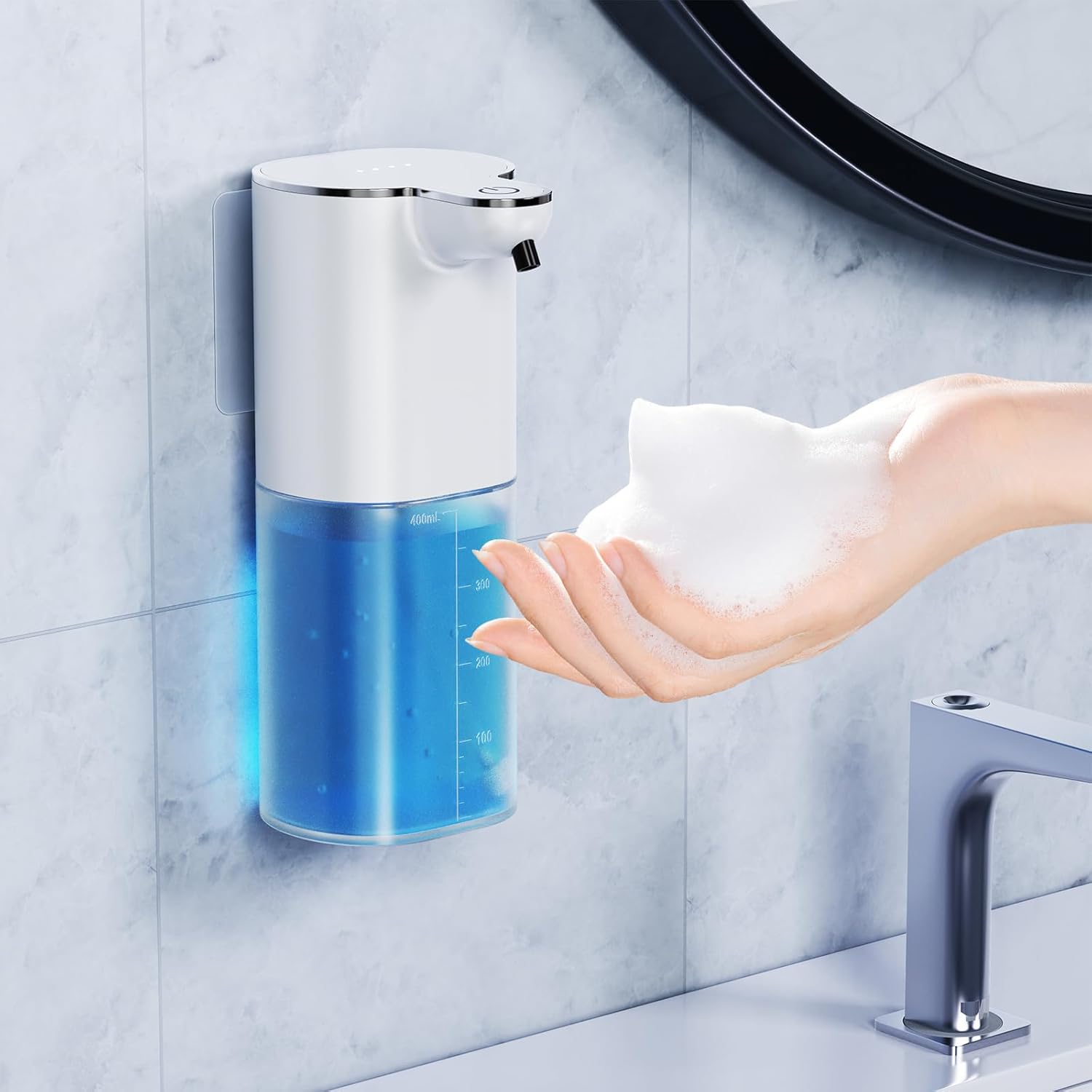 Automatyczny dozownik mydła - 1500 mAh, ścienny, elektryczny, bezdotykowy, 400 ml, z czujnikiem, ładowany przez USB, do łazienki, kuchni, biura