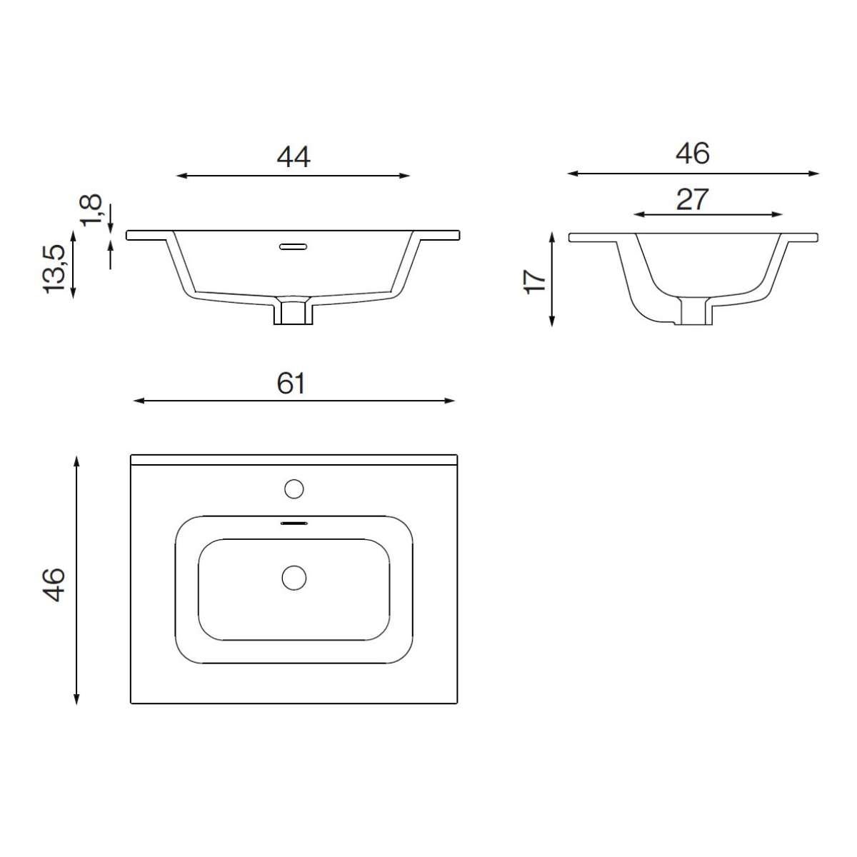 Meuble salle de bain ANCONA 60cm – Plan vasque céramique, 2 tiroirs, finition Finition Chêne Naturel, H 54cm x P 45cm - 6