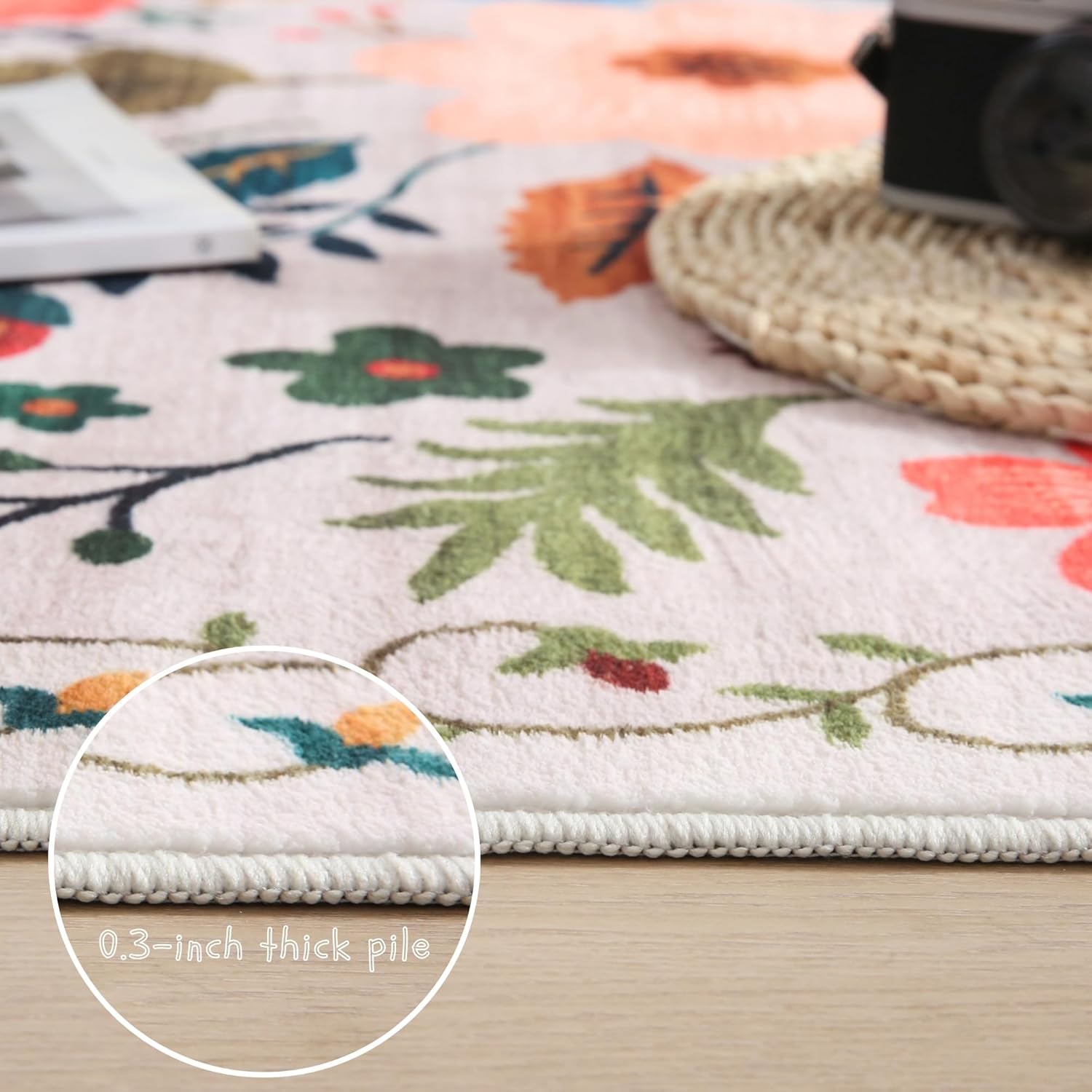 Tapis d'entrée 60x90 cm, lavable en machine, motif floral bohème, antidérapant, à poils courts, idéal pour l'entrée, la cuisine, la porte d'entrée - 4