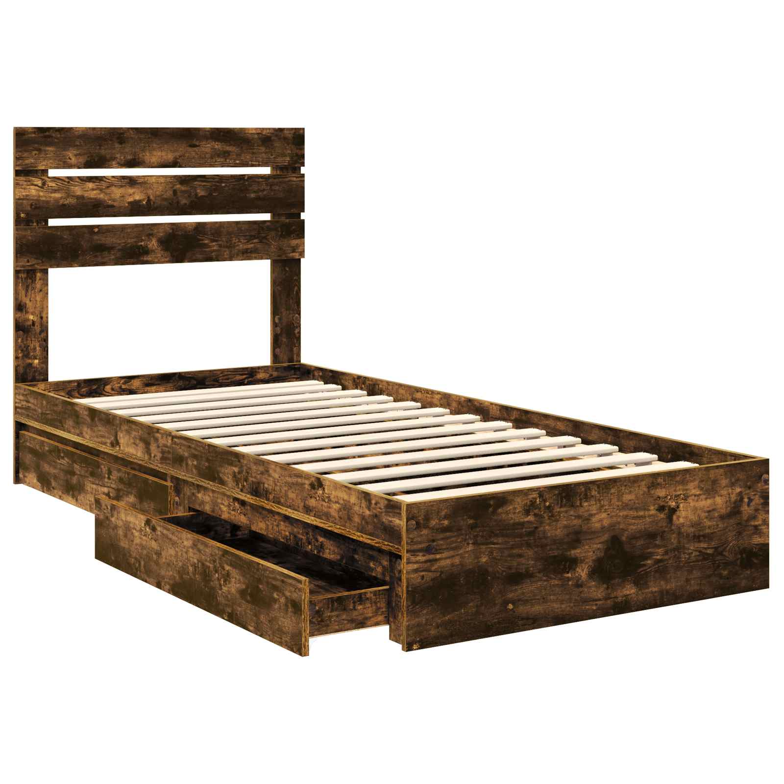 Lit de rangement chêne fumé 75 x 190 cm en panneau de bois - 5