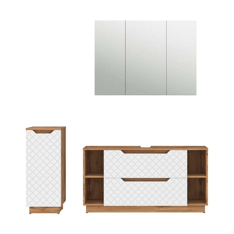 Vicco Zestaw mebli łazienkowych Lotta, Dąb/biały ze strukturą płytek, 3 części