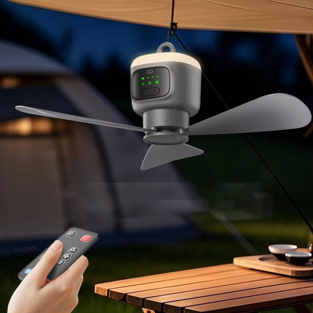 Ventilatore Da Soffitto Portatile Con Luce LED E Telecomando – Ricaricabile 8000 MAh, Per Campeggio, Tenda, Esterni, Con Timer E Gancio