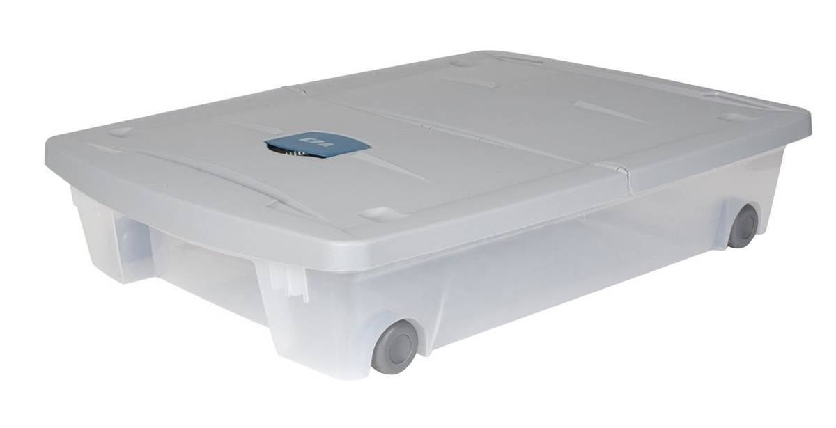 EDA PLASTIQUE Coffre de rangement dessous de lit 50 L avec roulettes - Gris et bleu - 77,5 x 59 x 16,5 cm - 8