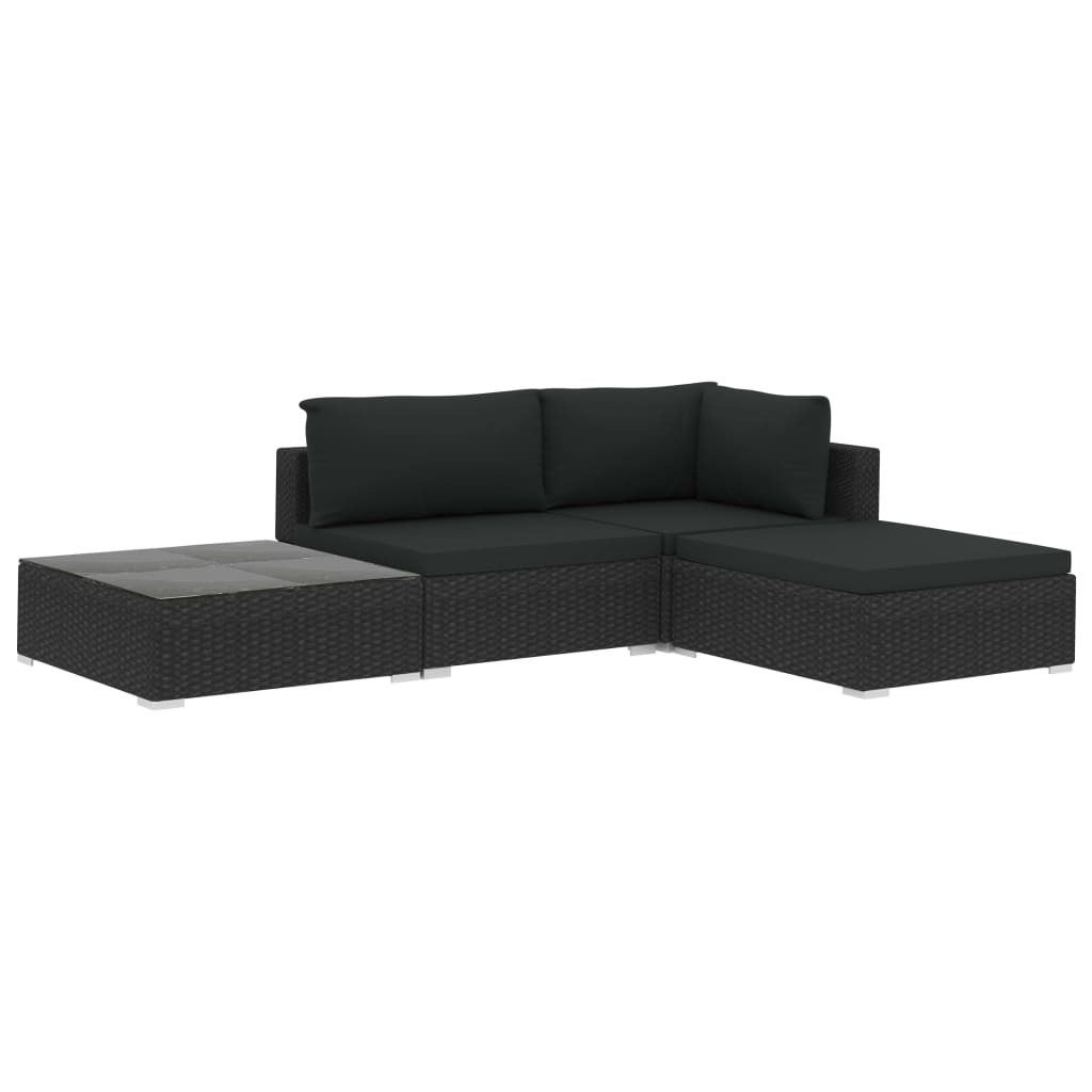 Salon de jardin 4 pcs avec coussins Résine tressée Noir 8 - 2