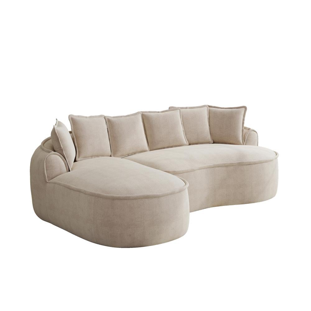 Canapé d’angle modulaire 3 places en tissu chenille, sans cadre, design nuage, couleur marron clair, profond, avec méridienne et coussins - 5