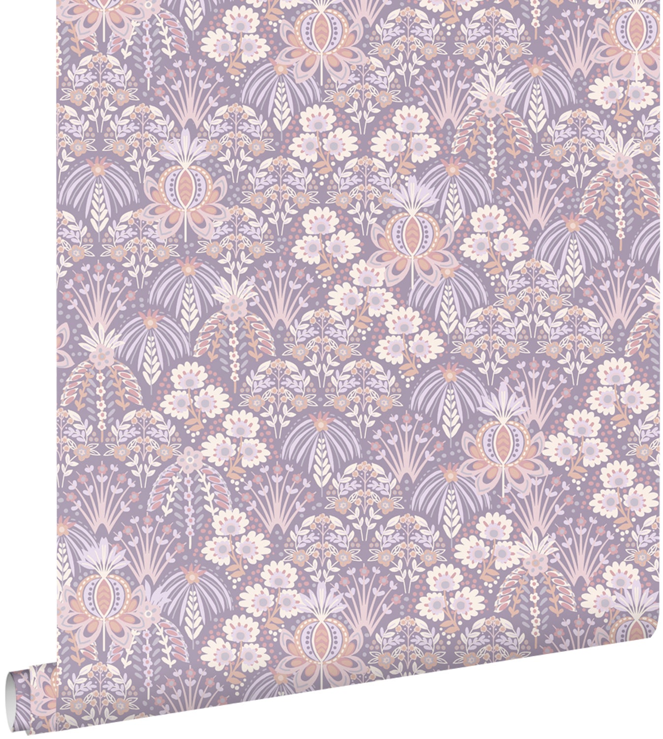 Tapeta vintage kwiaty w stylu secesyjnym liliowo fioletowym - 50 x 900 cm - ESTAHOME