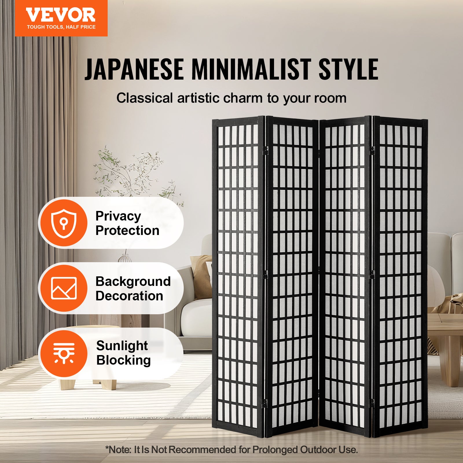 Cloison de Séparation 4 Panneaux,VEVOR Paravent Japonais,Cloison Pliable en Bois,Portable pour Séparation de Pièce,Intérieur,Maison,Bureau - 2