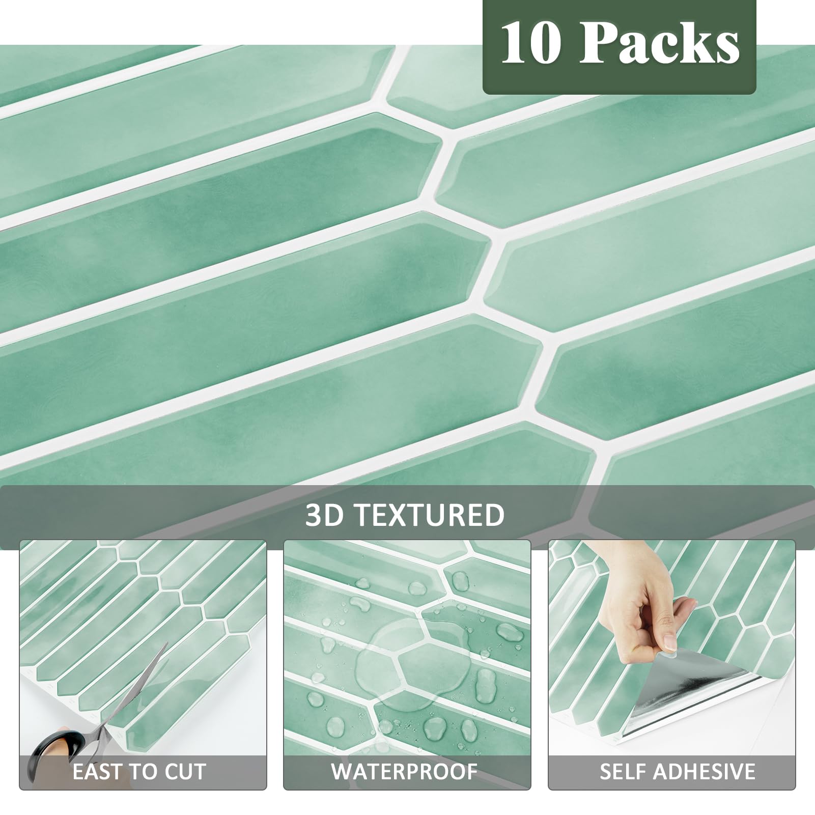 Lot de 10 autocollants muraux hexagonaux 3D pour dosseret, vert dégradé, 300x 300mm - 5