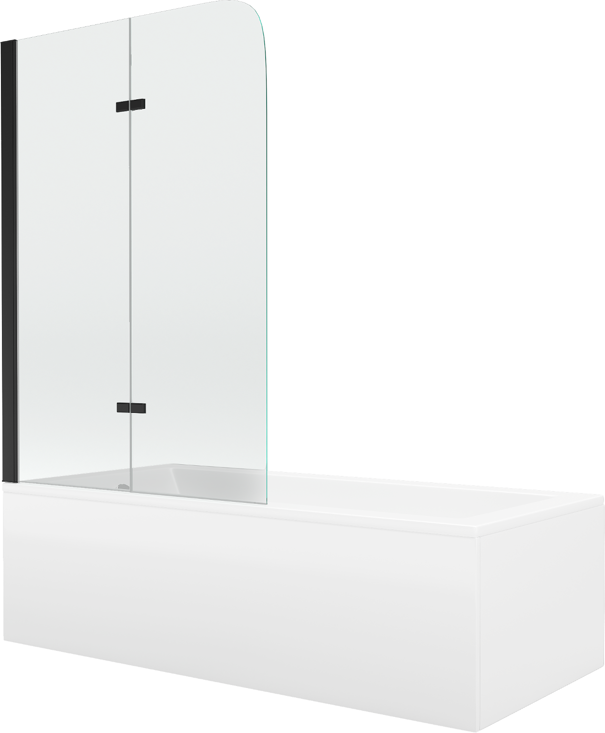 Mexen Cubik wanna prostokątna 150 x 70 cm z obudową i parawanem 2-skrzydłowym 80 cm, transparent, czarny - 550315070X9008027000