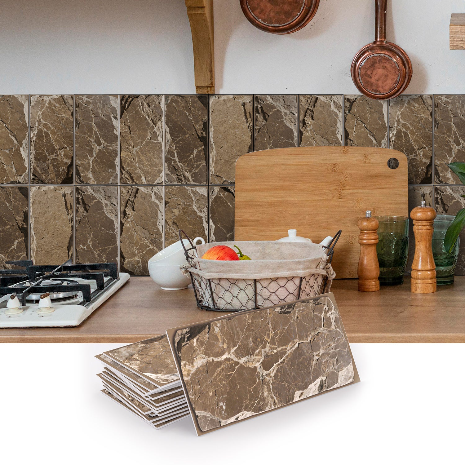 Zestaw 16 samoprzylepnych paneli ściennych, płytki PCV do kuchni, wodoodporne i żaroodporne naklejki ścienne 3D, 20,32 x 10,16 cm