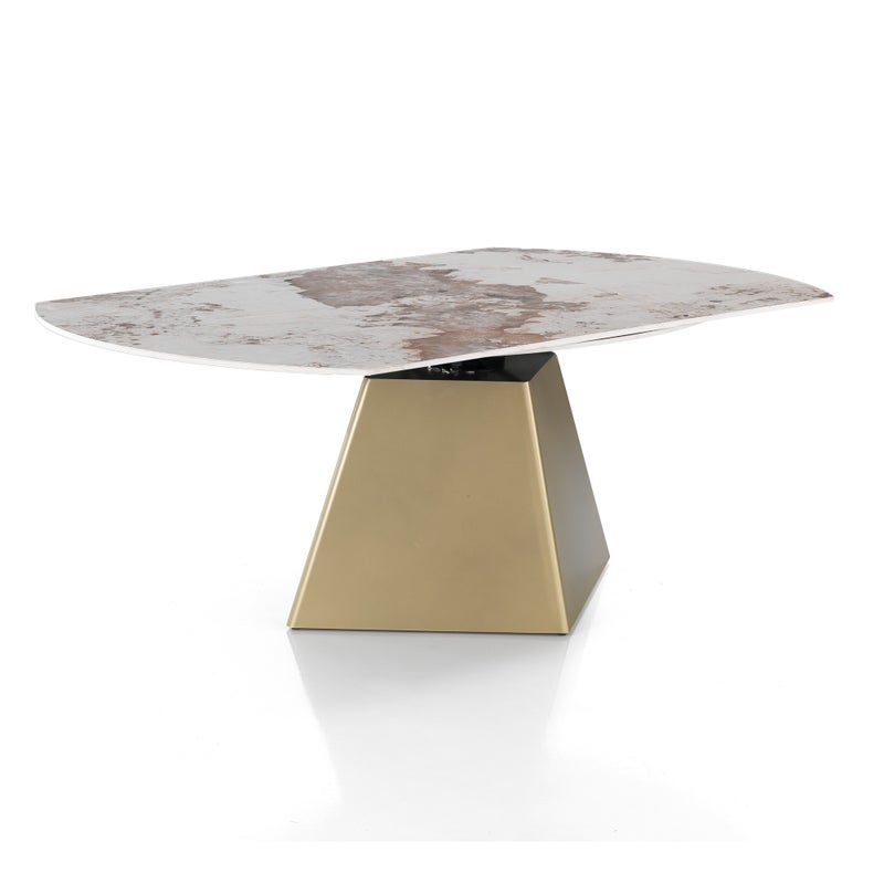 Stół BOLLARD ONICE GOLD – złoty metal, ceramika Onyx, rozkładany 160–240 cm
