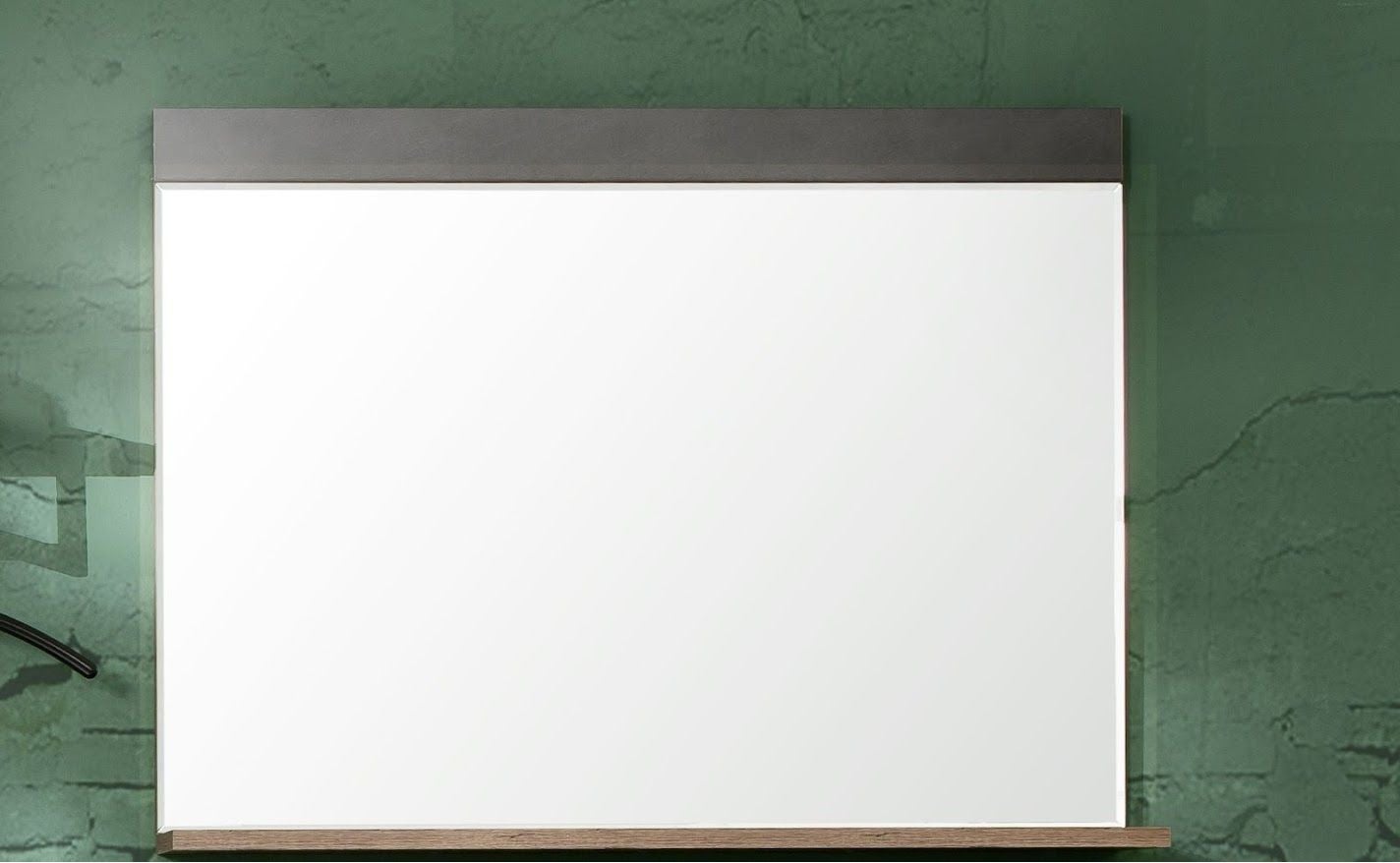 INDY - Meuble d'entrée - Miroir avec tablette en mélaminé coloris gris ciment. L - H - P : 90 - 62 - 20 cm - 4