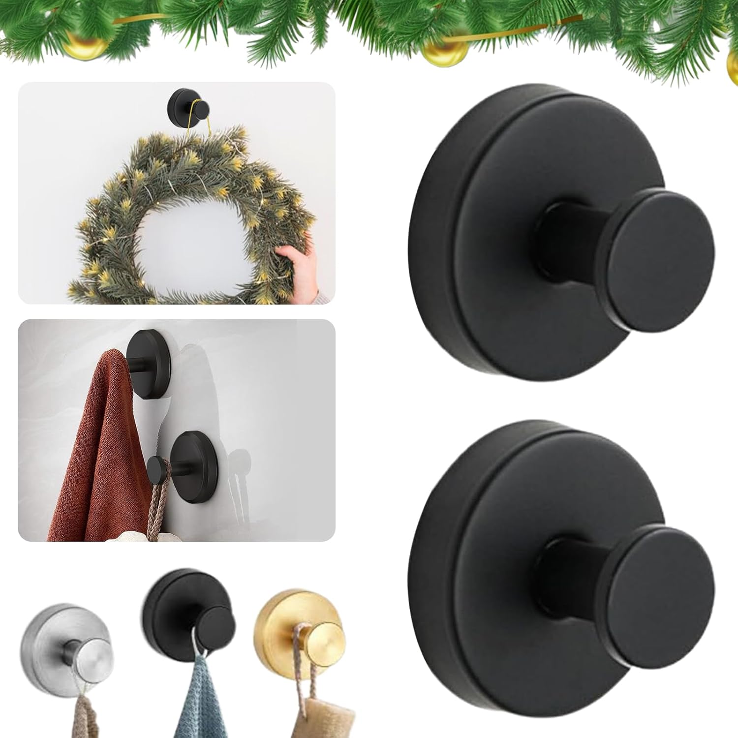 Zestaw 2 wieszaków na ręczniki łazienkowe ze stali nierdzewnej - stal nierdzewna - wodoodporne - przyssawki z haczykami