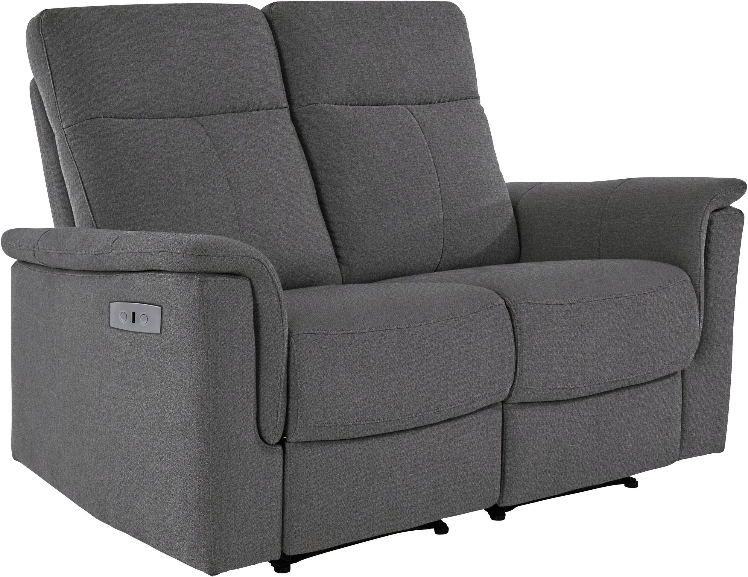 Canapé 2 places relax électrique en velours gris avec bandes écrues METTI