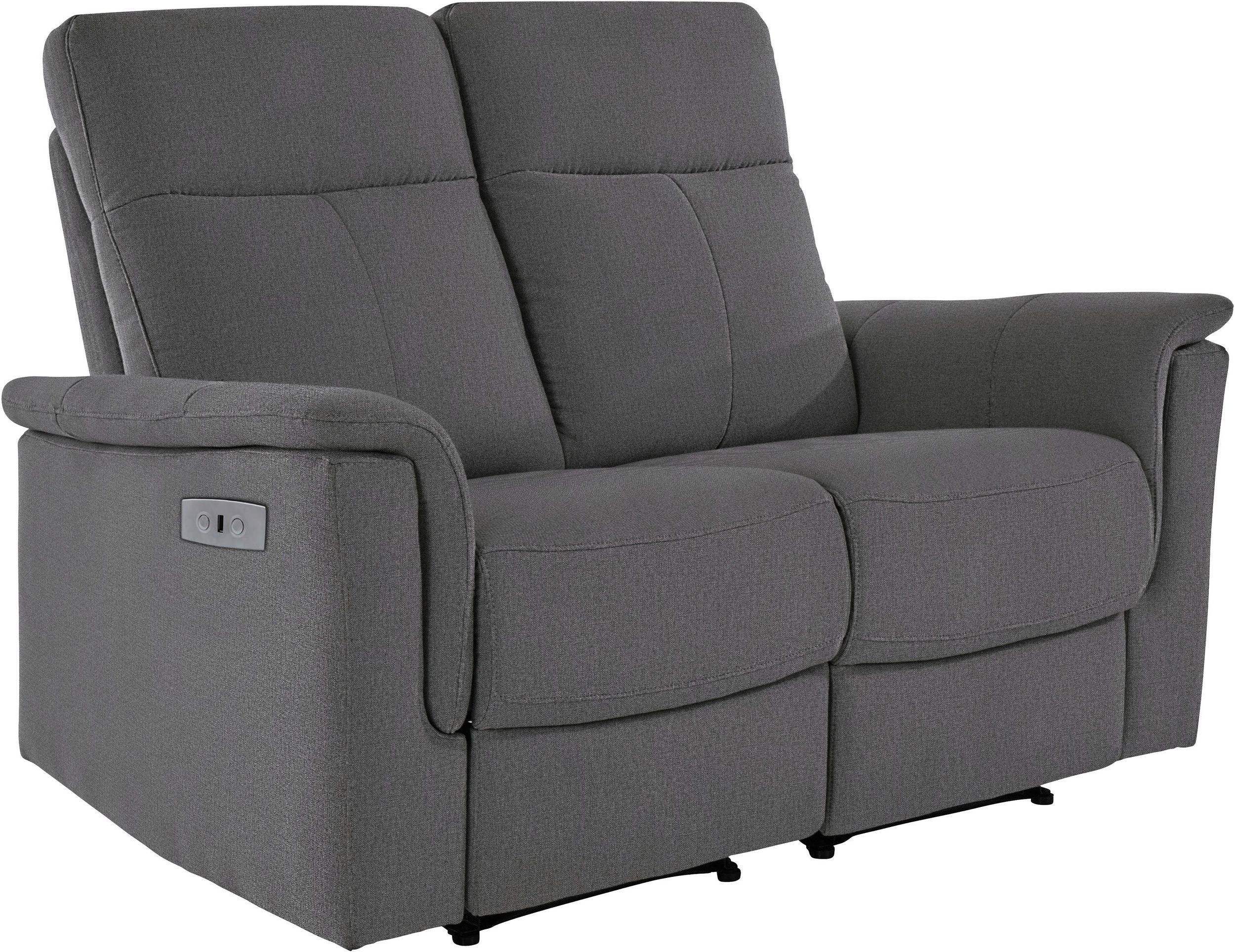 Canapé 2 places relax électrique en velours gris avec bandes écrues METTI Canapé 2 places relax électrique en velours gris avec bandes écrues METTI