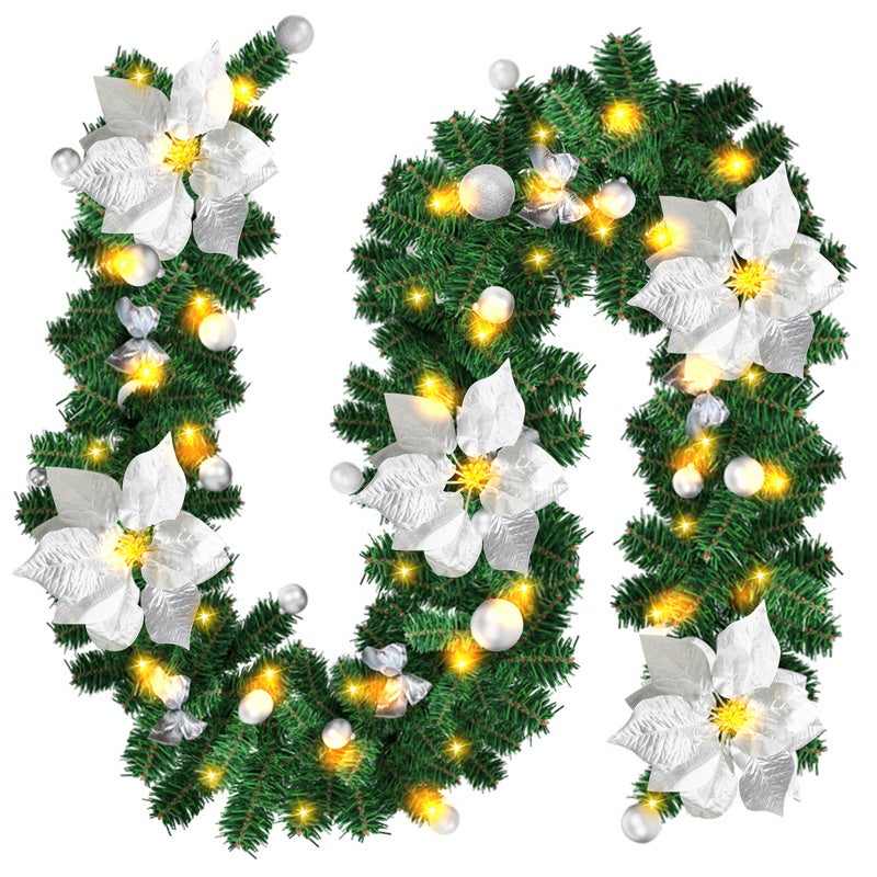 Noel,Guirlande Noel Sapin de 2,7 m avec Lumières,Décorations de Noël,Convient pour Portes, Fenêtres,Escaliers, Cheminées