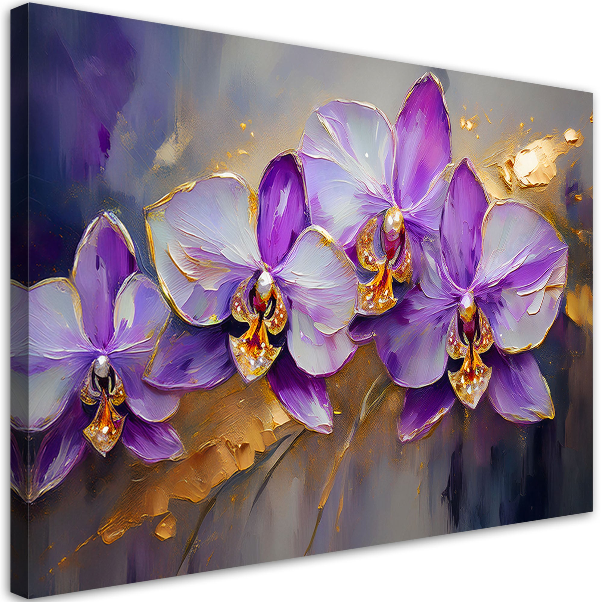 Obraz na płótnie, Malowane Orchidee Kwiaty Fioletowe 90x60