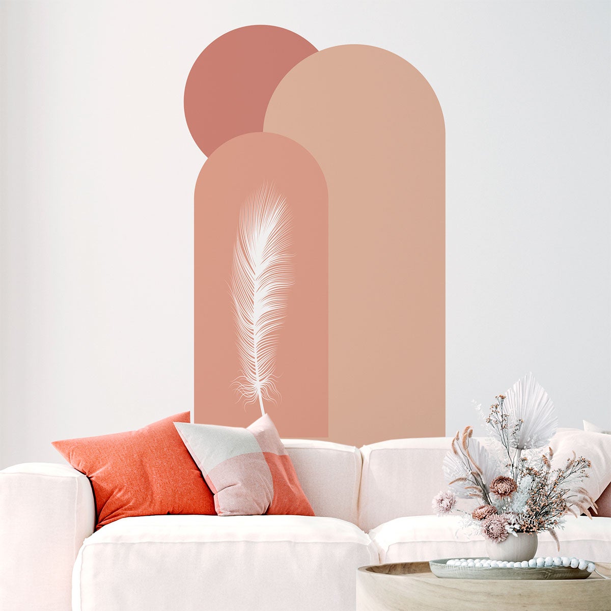 Papel pintado prepegado - arcos y plumas rosas - adhesivo de pared - revestimiento sticker mural decorativo - l-h150xl90cm