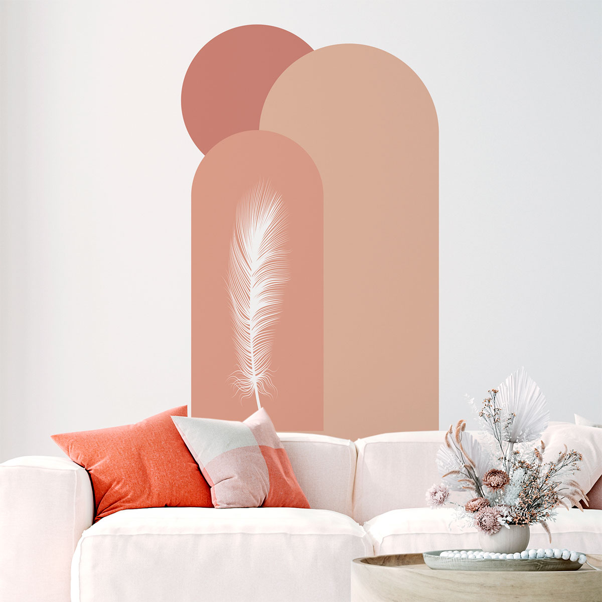 Papel pintado prepegado - arcos y plumas rosas - adhesivo de pared - revestimiento sticker mural decorativo - l-h150xl90cm