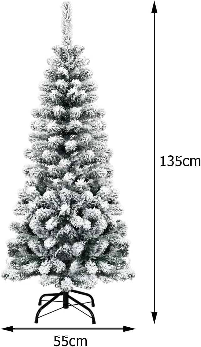Albero di Natale Slim 135/180/225 cm, Albero di Natale Innevato con 150/250/350 Luci LED, 242/500/641 Rami e Base di Metallo, Decorazione Nata - 5