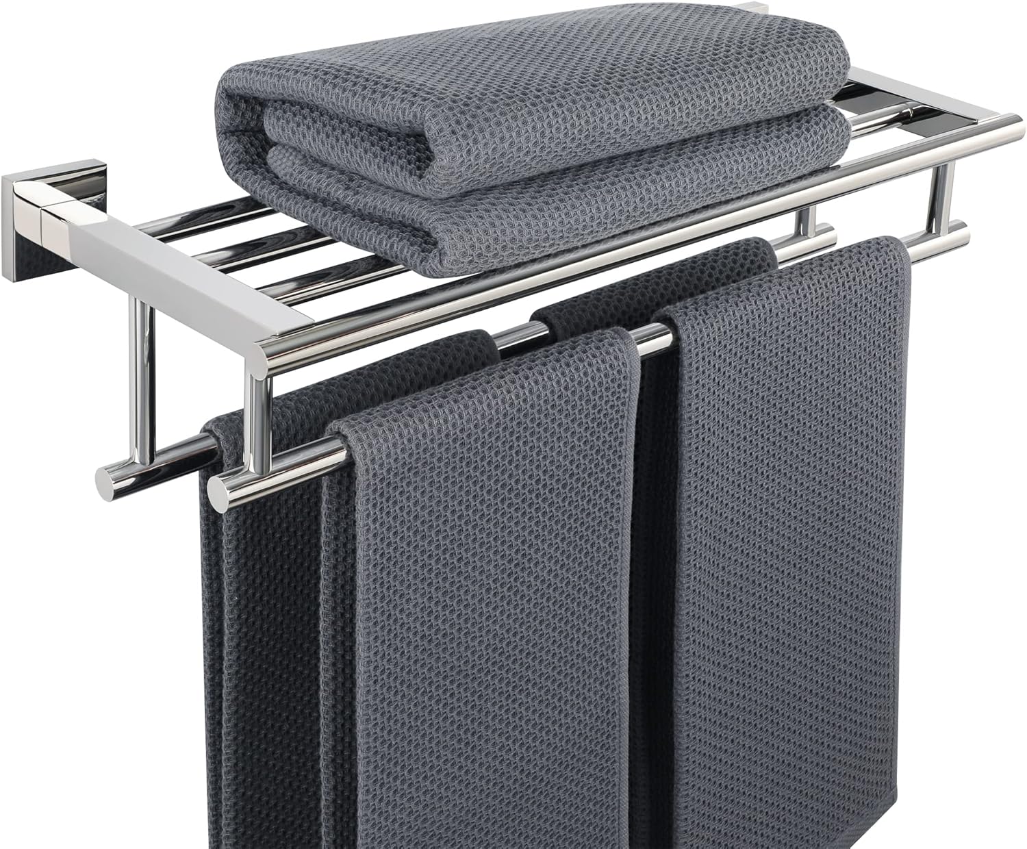 Porte-serviettes mural, 60 cm, double barre porte-serviettes, étagère