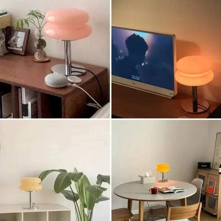 Lampe de table LED, lumière d'ambiance rétro en verre, lampe de bureau mignonne, lampe de chevet USB (rose) - 5