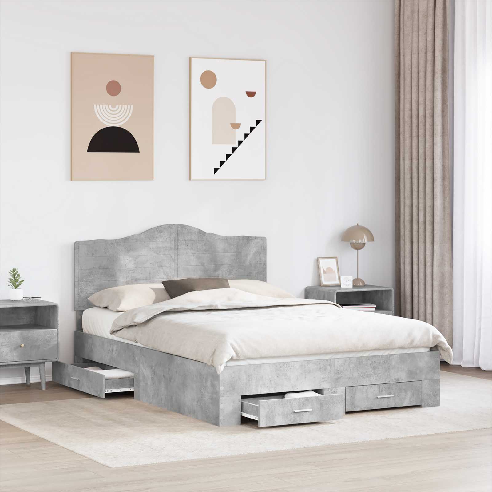 Cadre de lit gris béton 140 x 190 cm en panneau de bois - 3