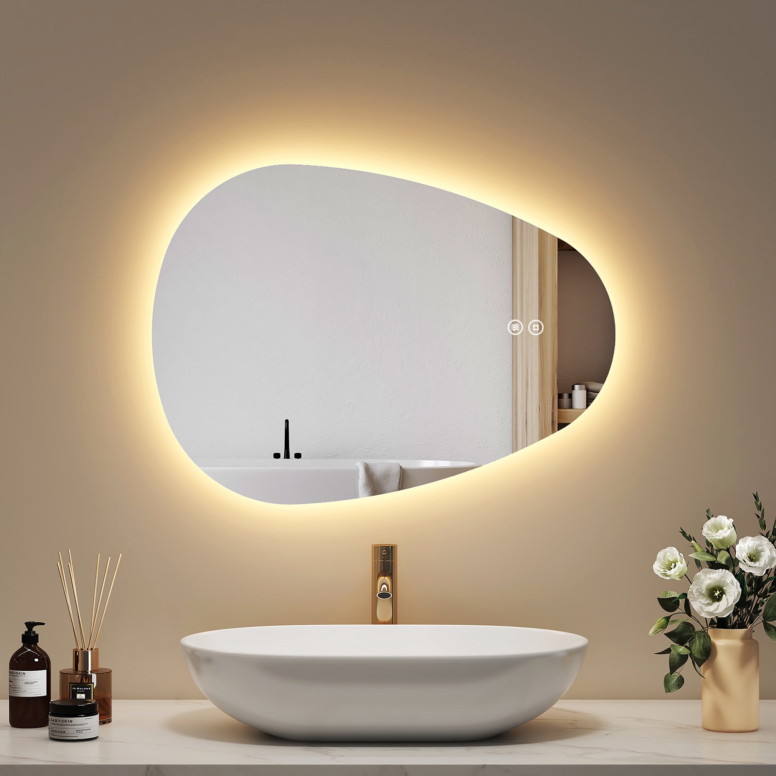 EMKE Specchio LED Da Bagno 60x45 Cm - Antiappannamento, 3 Luci Regolabili, Touch, IP44, Design Moderno