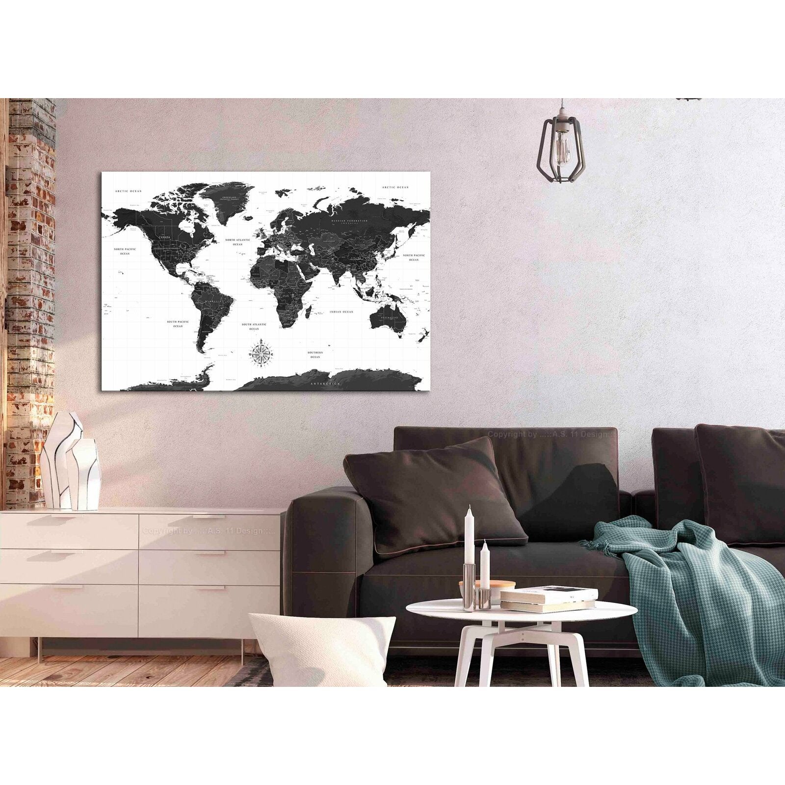 Tableau carte en noir et blanc large - 120 x 80 cm - 2