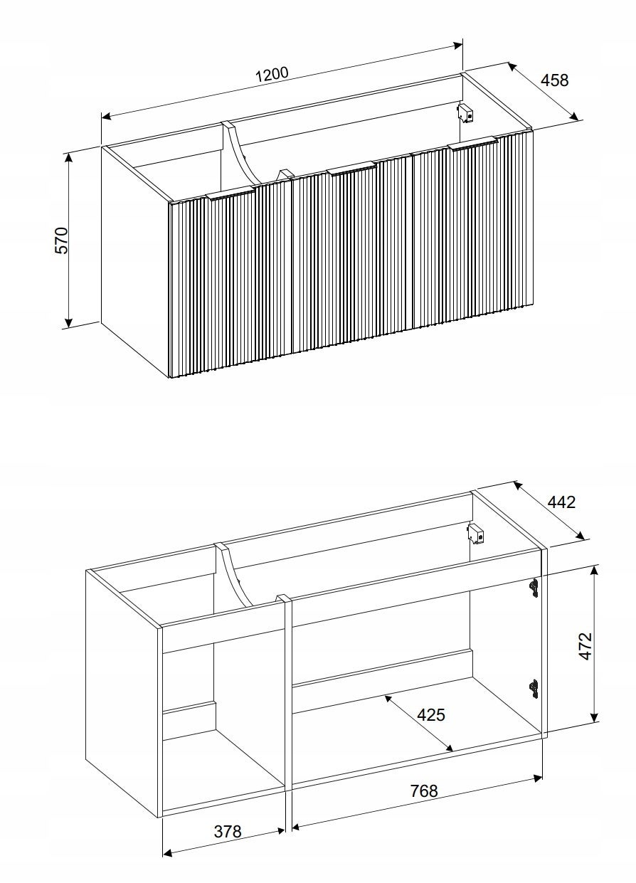 Szafka pod umywalkę BELLA 120 cm kaszmirowa wisząca frezowany front 3 drzwi - 3