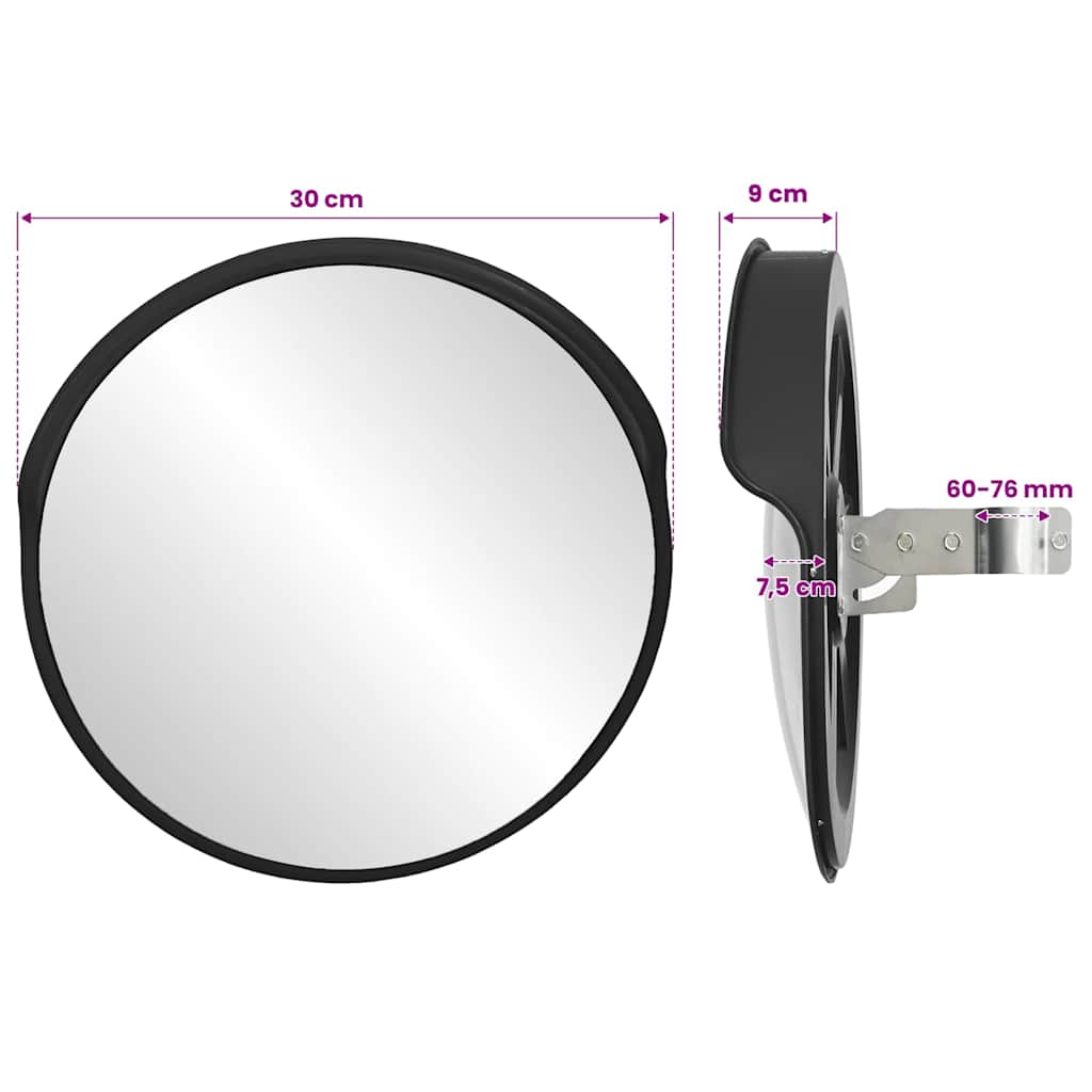 vidaXL Specchio Traffico Convesso Nero Plastica PC per Esterni 30 cm - 7