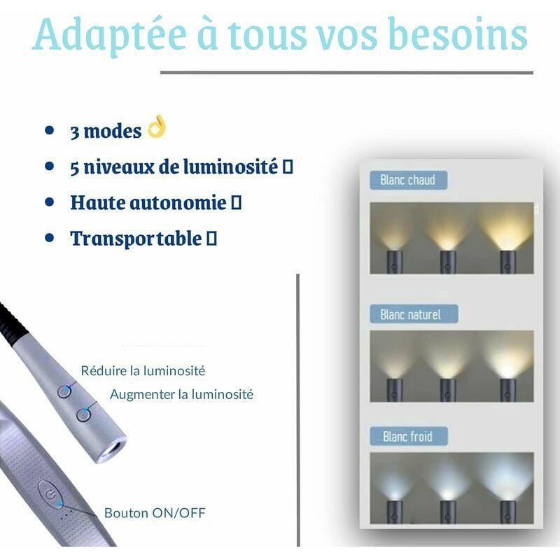 Lampe de lecture de cou rechargeable Glocusent, lampe pour lire au lit, 3 couleurs, 6 niveaux de luminosité, bras pliables, longue durée de vie, parfa - 2