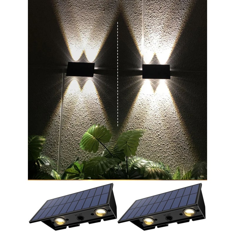 Zestaw słonecznych lamp ściennych ogrodzeń zewnętrznych wodoodpornych ogrodowych patio reflektorów ulic podwórek dekoracyjnego oświetlenia LED ciepła