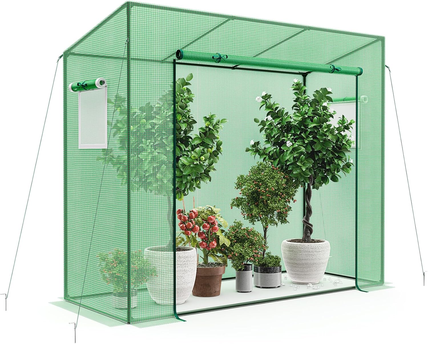 Mini seră de grădină pentru exterior, cu husă din PE, cadru metalic, ușă fermoar retractabil ferestre plasă împotriva insectelor, 200x77x169 cm