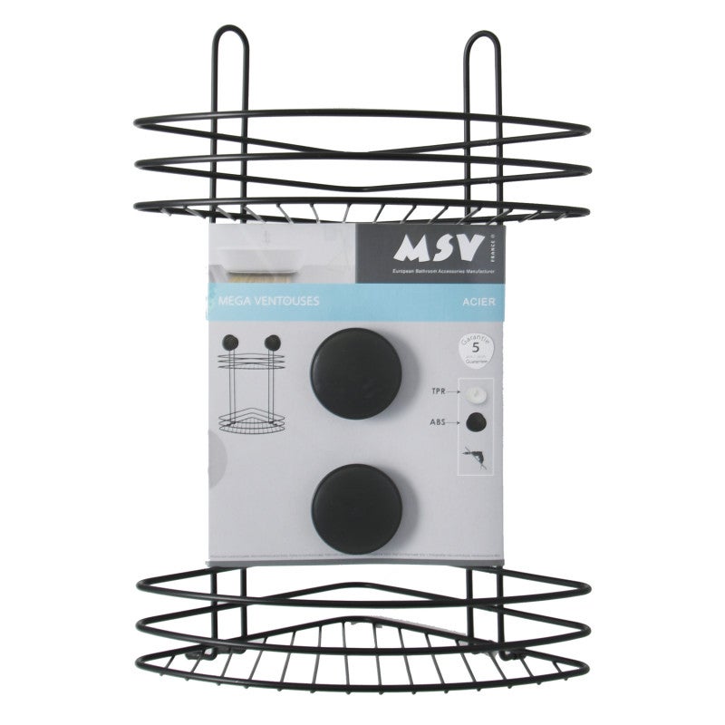 Etagère d'angle de douche 2 niveaux à ventouses Acier Noir mat MSV - 2