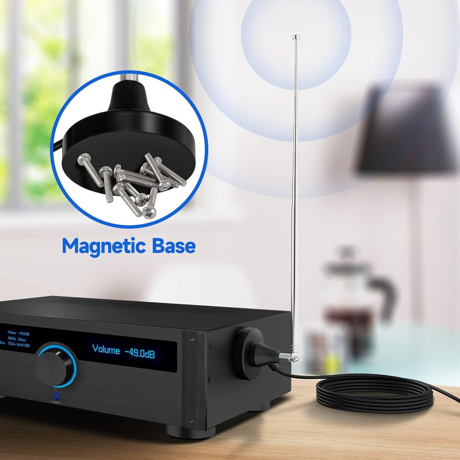 Antenne Radio Dab FM Maison Télescopique Antenne Numérique 79CM Intérieure avec Base Magnétique Câble de 3m pour Chaine HiFi Tuner FM Poste Radio - 6