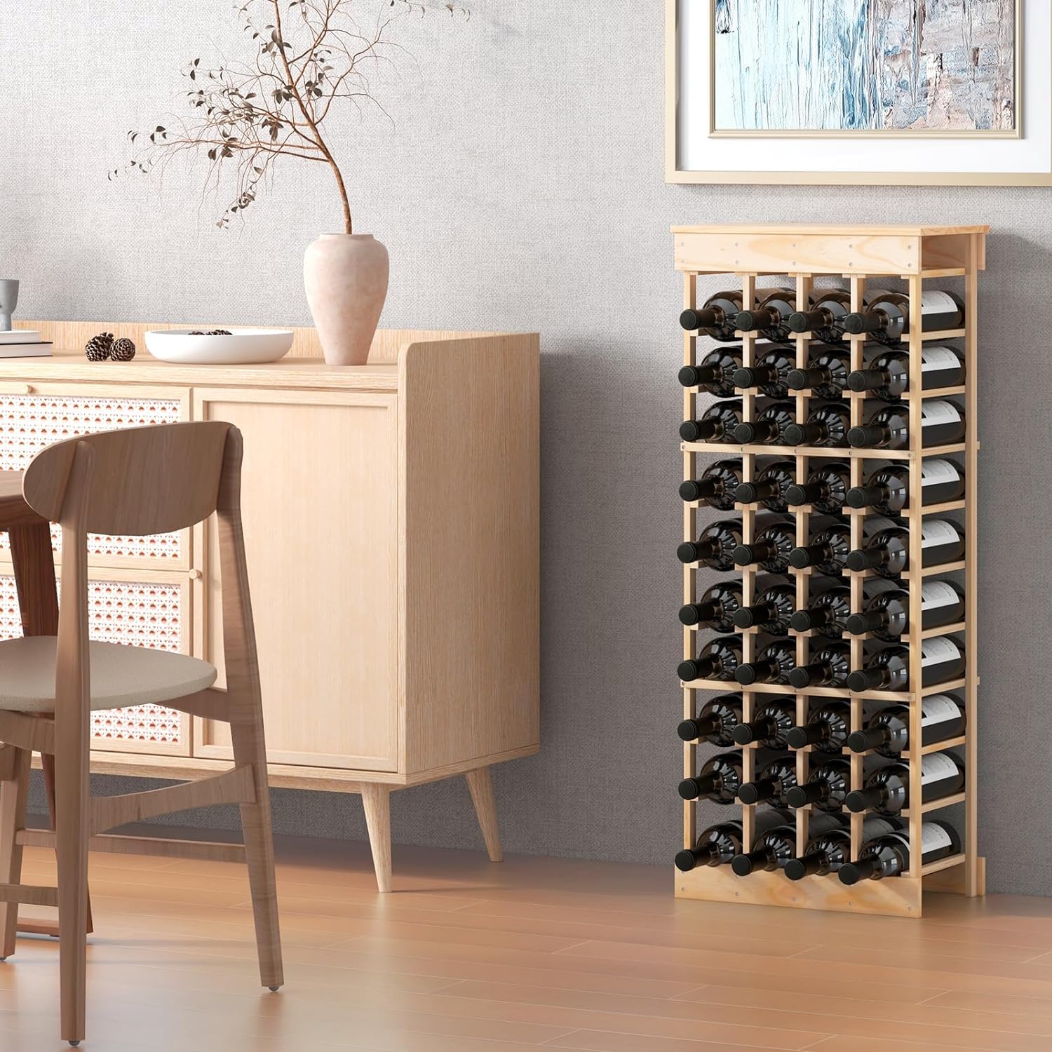 Porte-Bouteille pour 40 Bouteilles, Casier à Vin Pin Massif, Range Bouteille à l’Horizontal, 47 x 28 x 113 CM, Naturel - 8