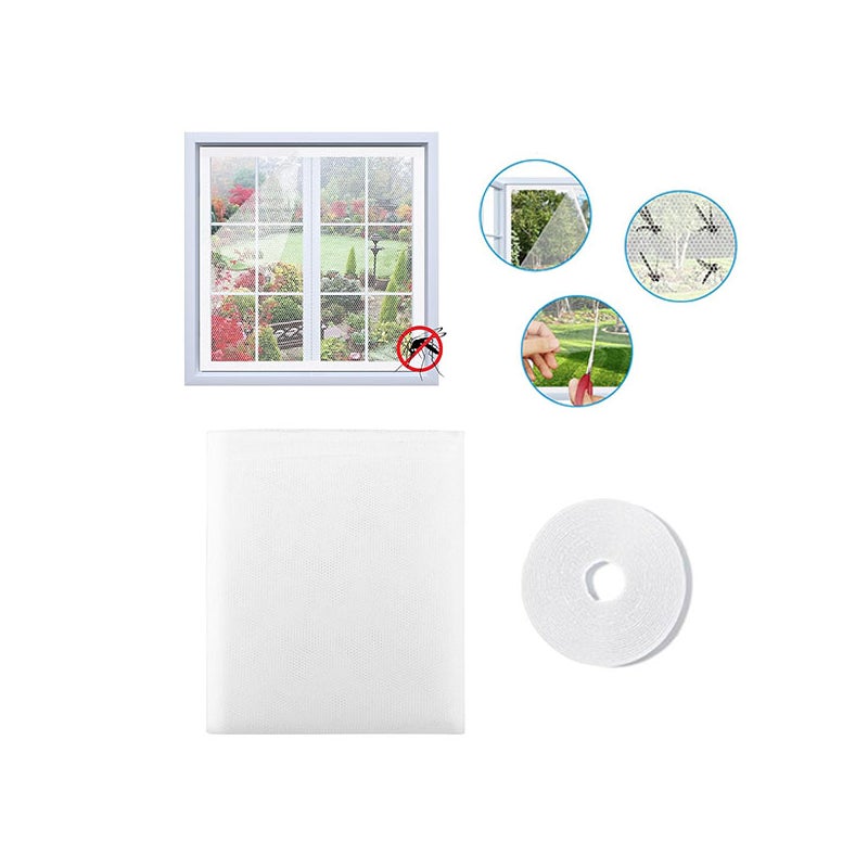 1 szt. moskitiery okiennej, z 1 paskiem samoprzylepnym, 150 x 200 cm samoprzylepnej siatki przeciw owadom, wycinanej moskitiery okiennej (biała)