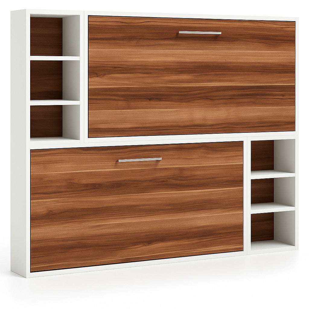 Lit escamotable superposé horizontal avec étagères BINKA-80x180-Cadre ...