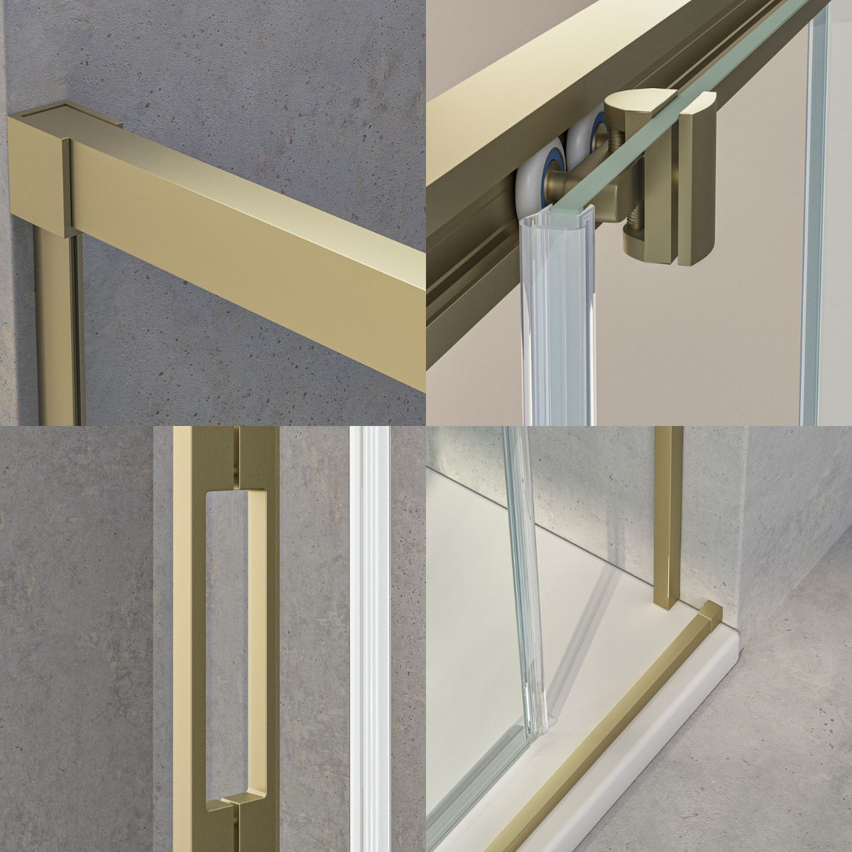 Mampara Ducha Frontal 1 puerta 1 fijo Corredera | Vidrio Templado 6mm Antical Transparente |Perfil Oro 100 cm (Adaptable 95-99cm) - 2