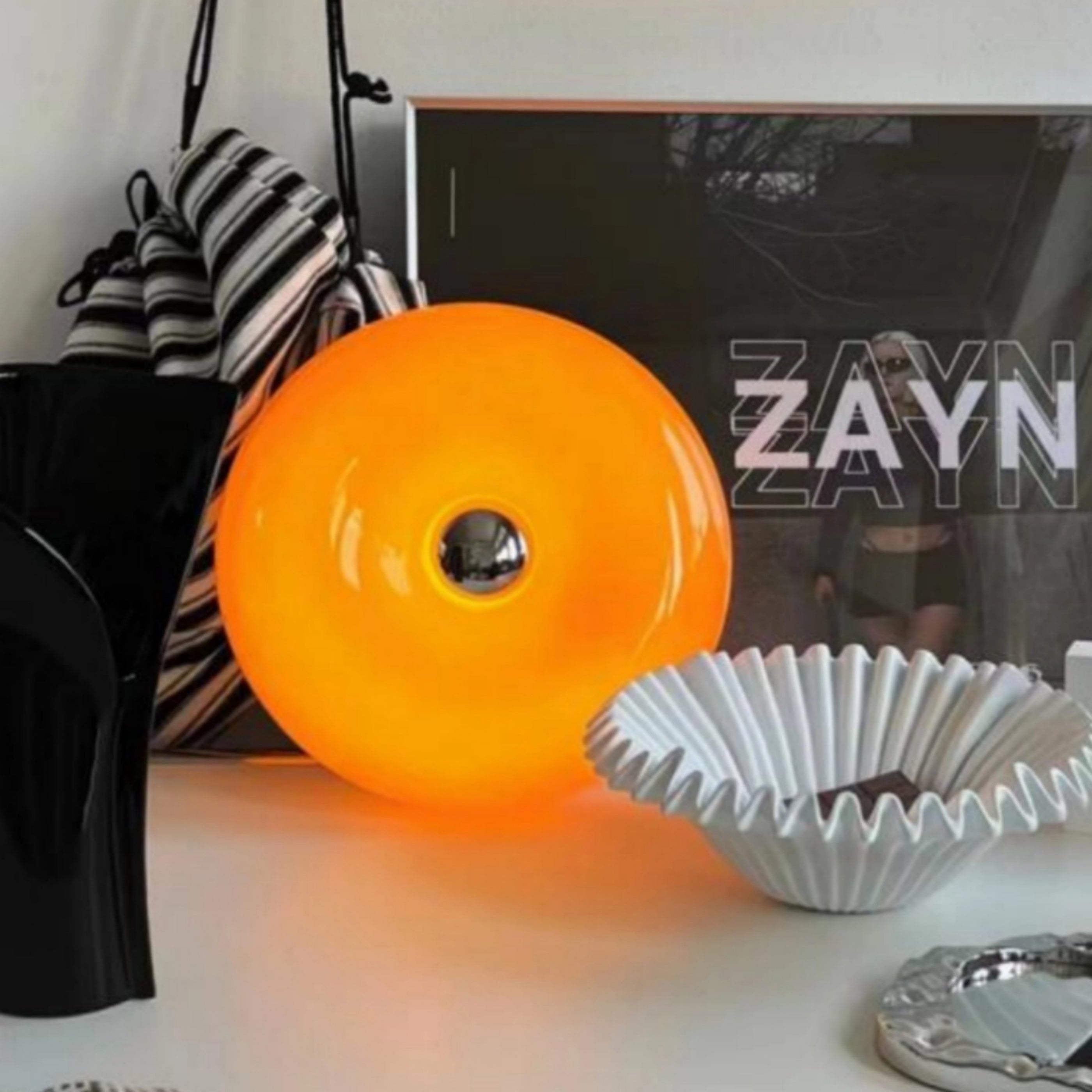 10PC Lampe à poser, Lampe Donut Touch, Lampe d'ambiance rétro Bauhaus, Lampe de bureau LED, Lampe de chevet avec 3 modes d'éclairage, Orange - 9