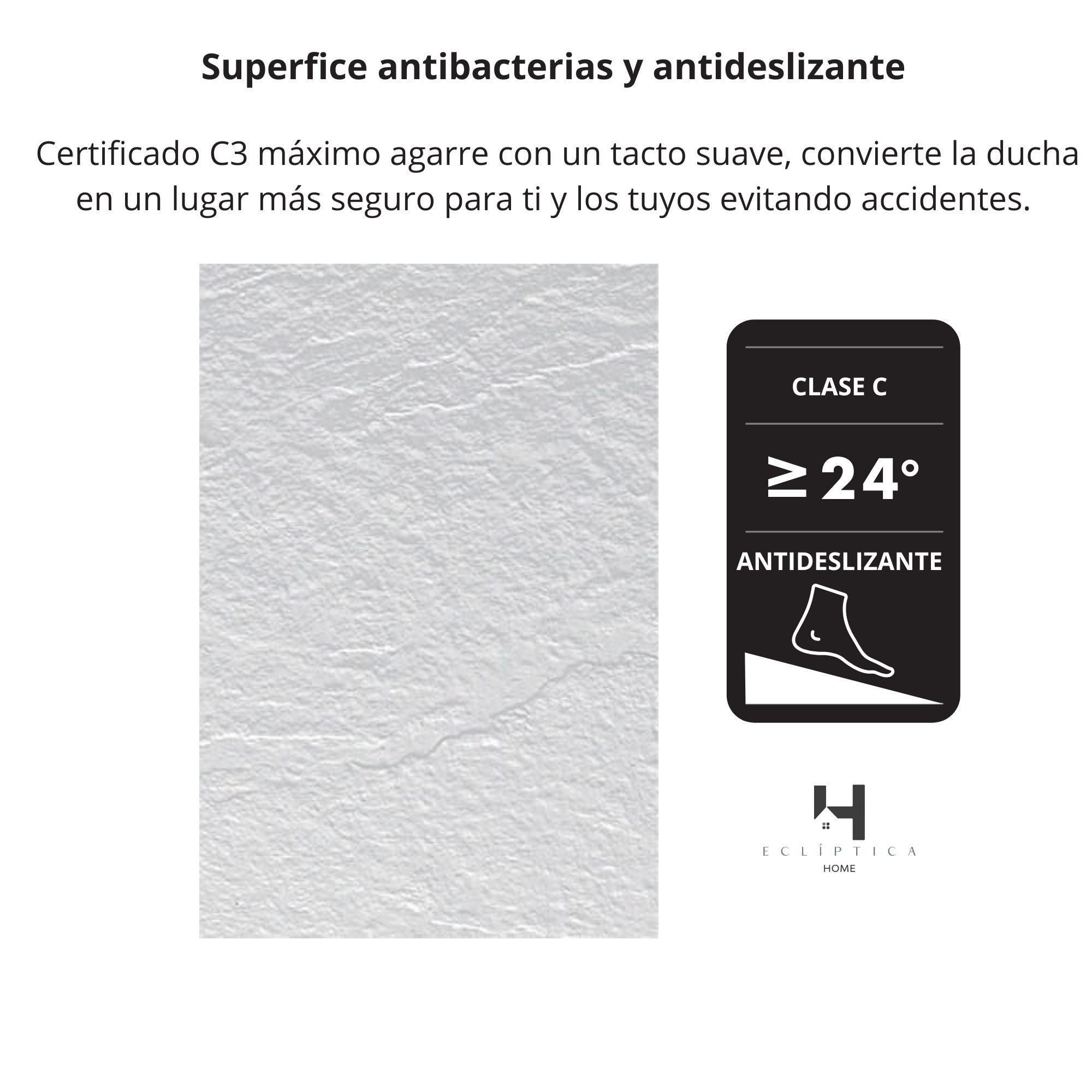 Plato Ducha Resina TITAN- Antideslizante Extraplano Ultraligero Textura pizarra Color Blanco 70X140 CM-Valvula+Rejilla Inox - 3