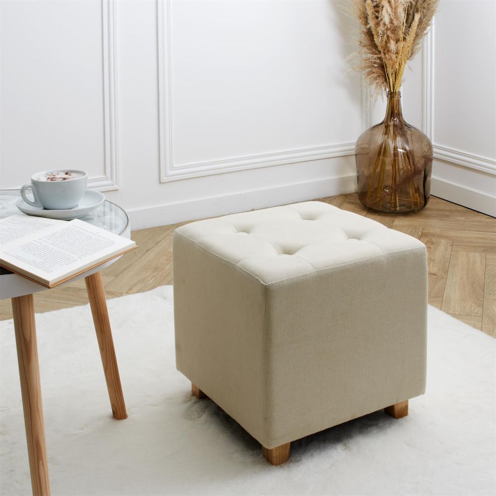 Pouf carré Hippolyte beige - 2