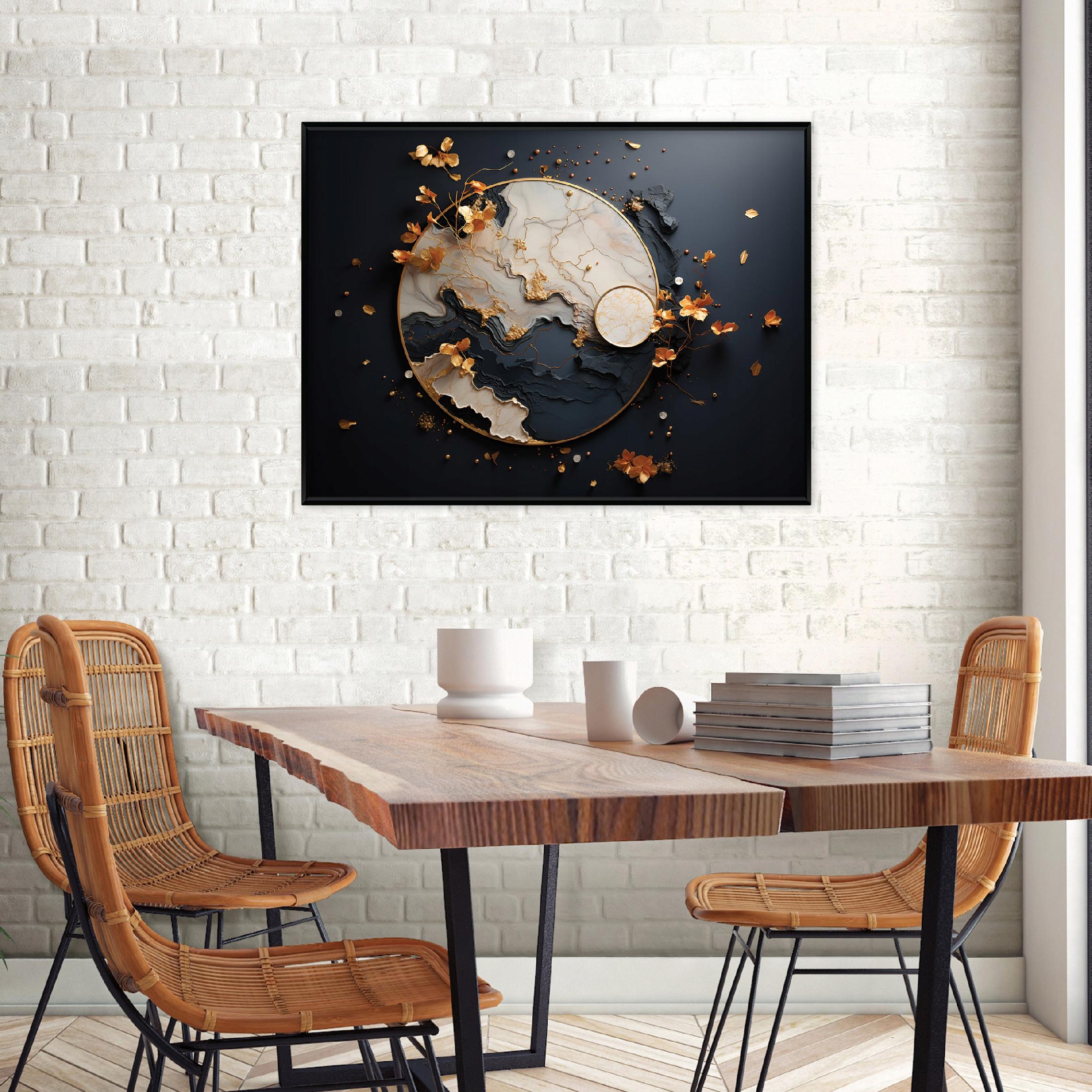 Impressão em tela emoldurada, Glamour Abstrato Preto - 60x40 cm - Quarto e Sala de Estar - 2