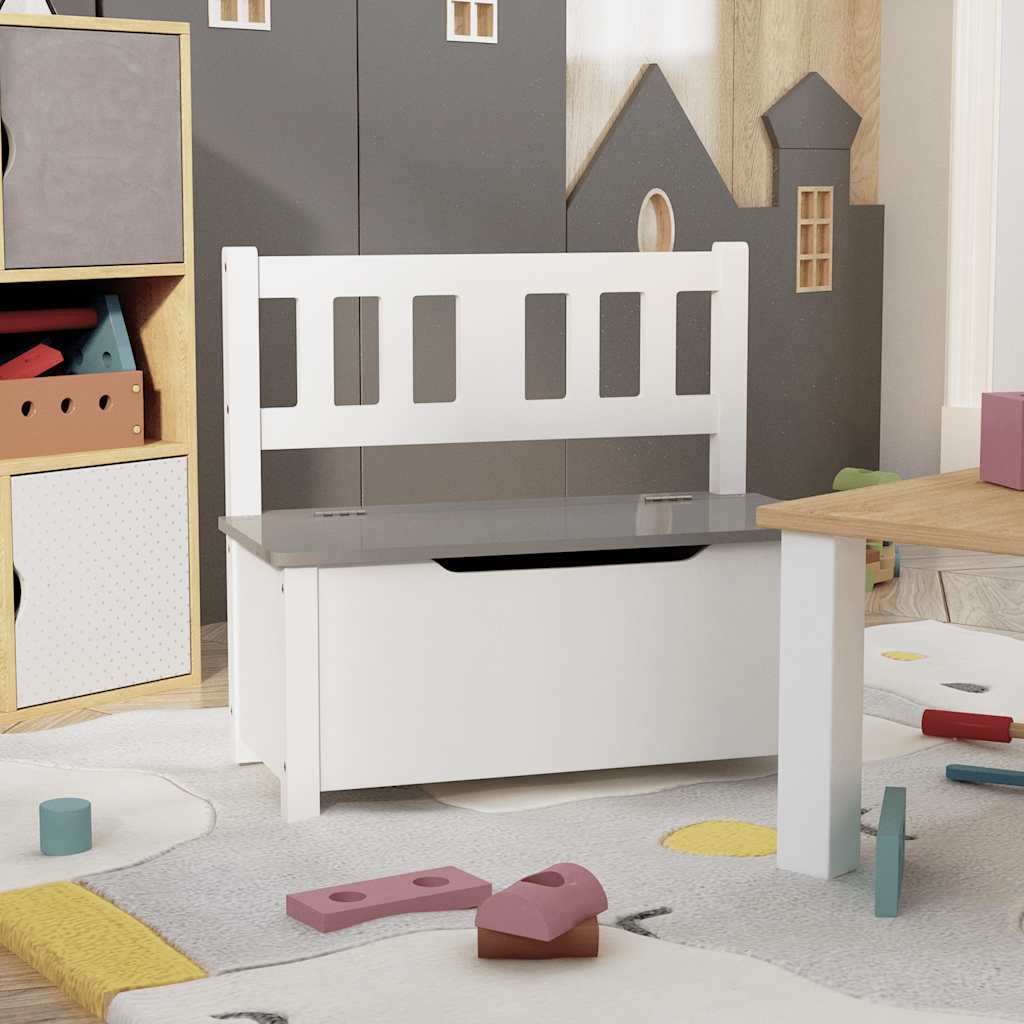 Vidaxl Banco De Almacenaje Para Niños Mdf Y 60X30x55 Cm Blanco/Gris , Leroy Merlin