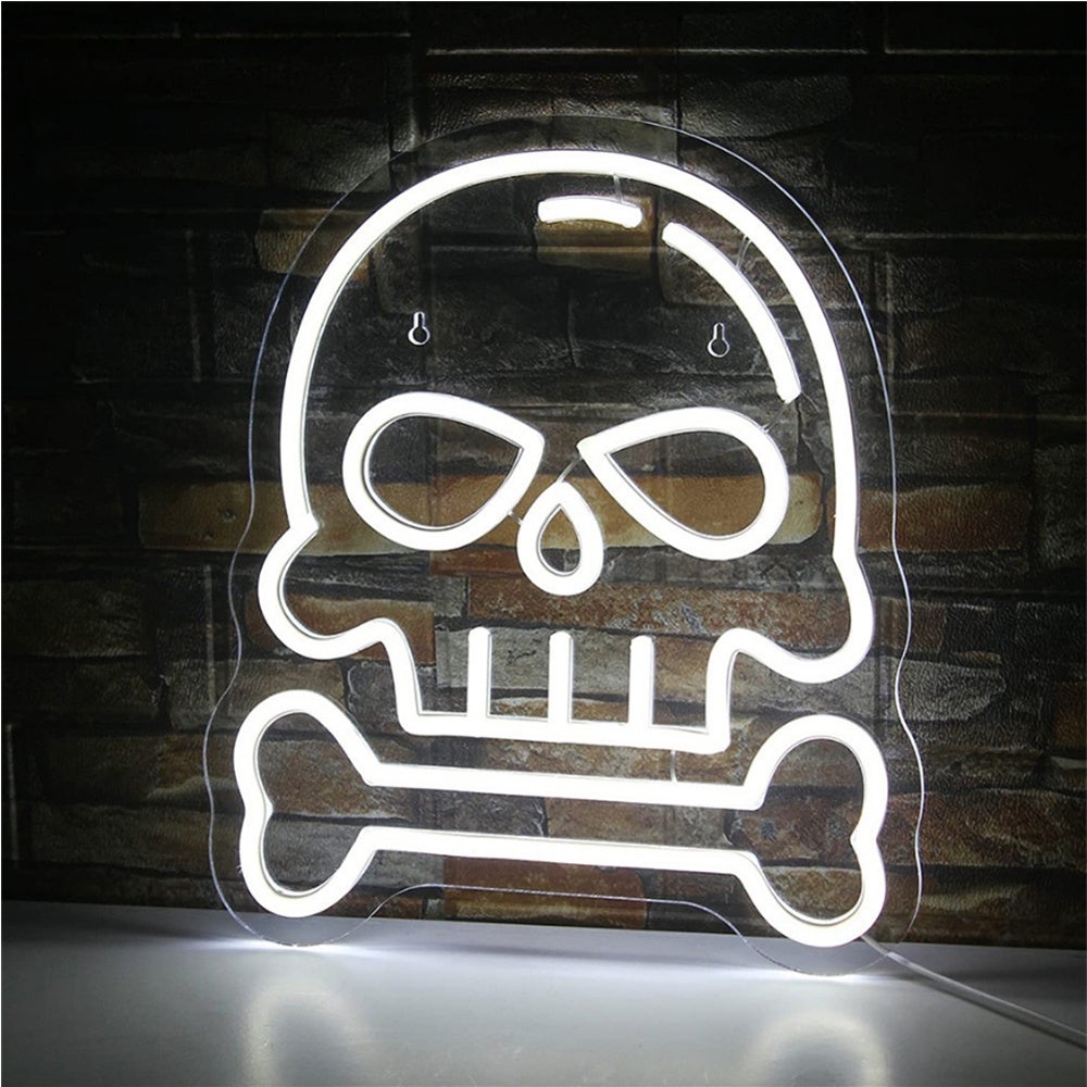 Neon LED w kształcie czaszki na imprezę, do klubu, domu, sypialni, sklepu, dekoracja ścienna na Halloween, lampa 21 x 26 cm