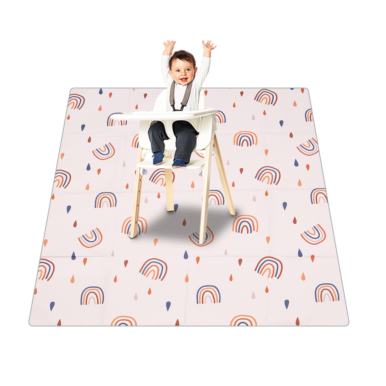 Wodoodporny dywanik dla niemowląt 110x110 cm – Zmywalny dywanik ochronny na podłogę, antypoślizgowy do posiłków i zabaw